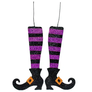 16" Metallic Foam Glittered Witch Leg Pair: Black & Purple