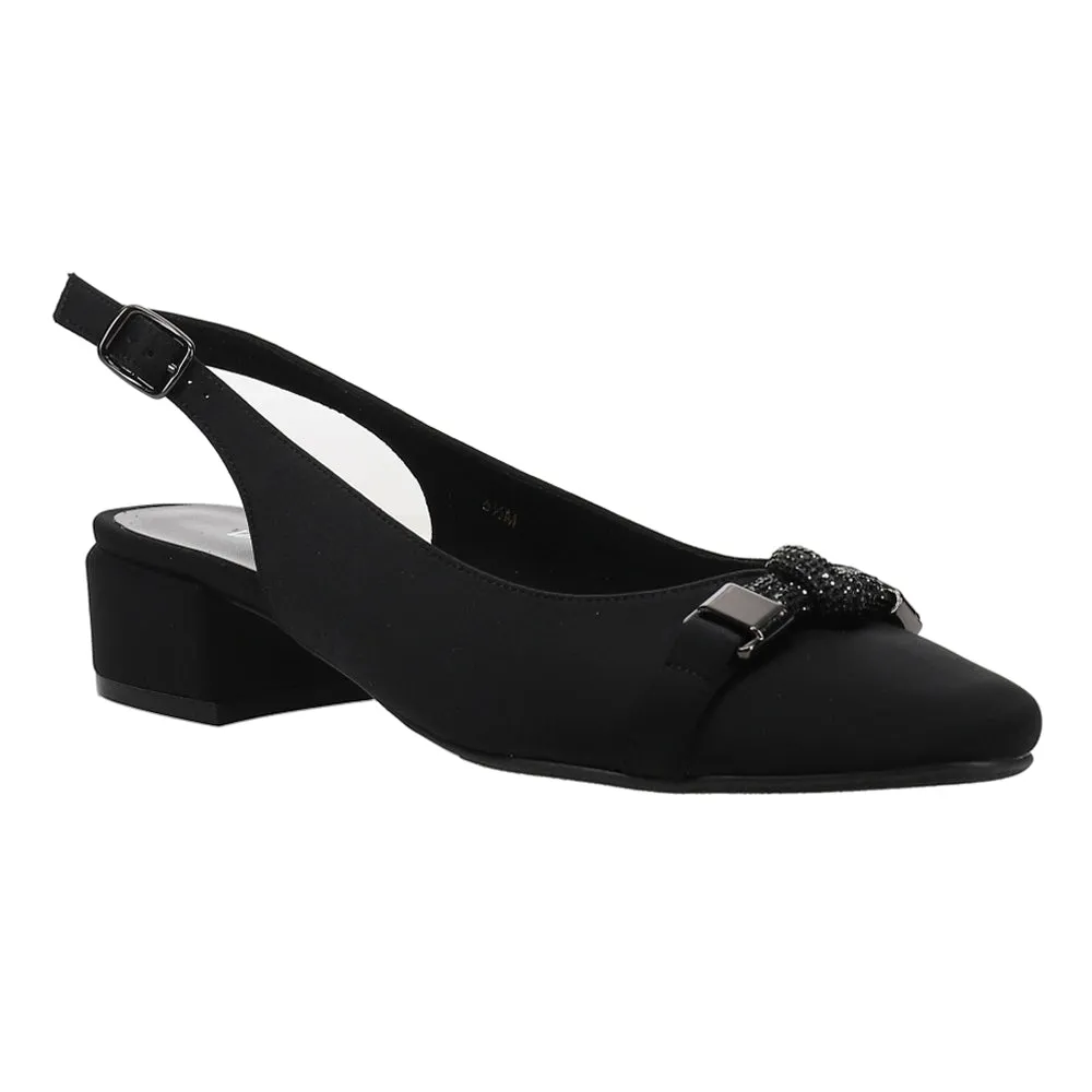 Aldora Rhinestone Round Toe Slingback Pumps