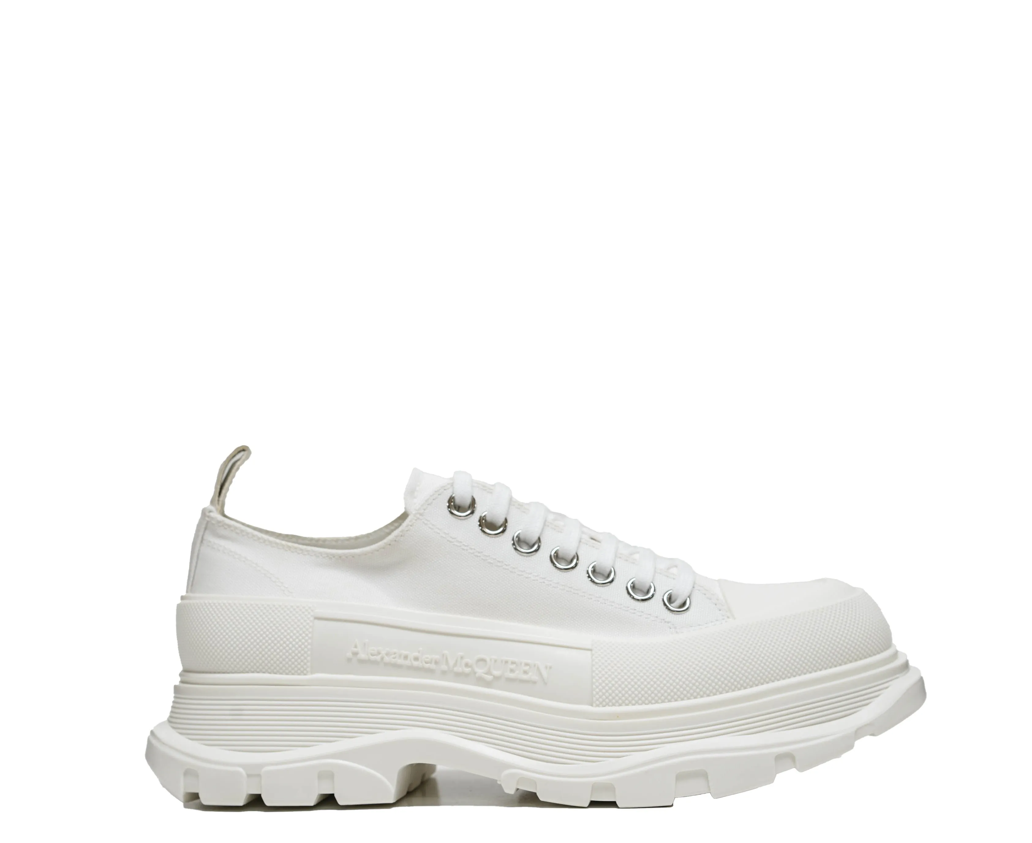 Alexander McQueen Men's White Tread Slick Lace-up Canvas Sneaker 705660