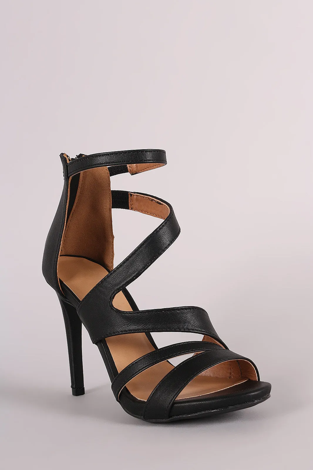 Anne Michelle Strappy Slanted Peep Toe Stiletto Heel