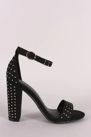 Bamboo Studded Suede Ankle Strap Chunky Heel