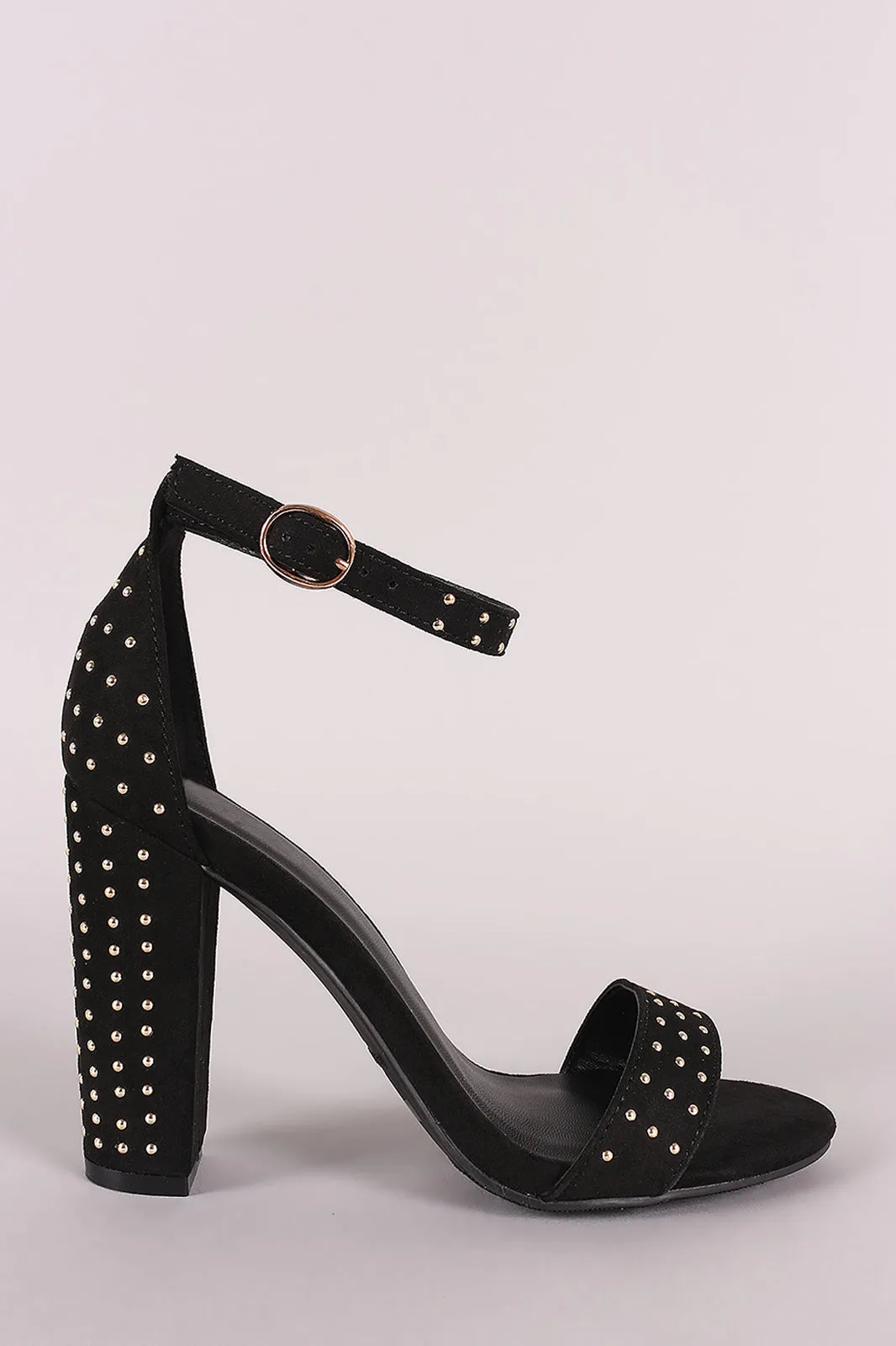 Bamboo Studded Suede Ankle Strap Chunky Heel
