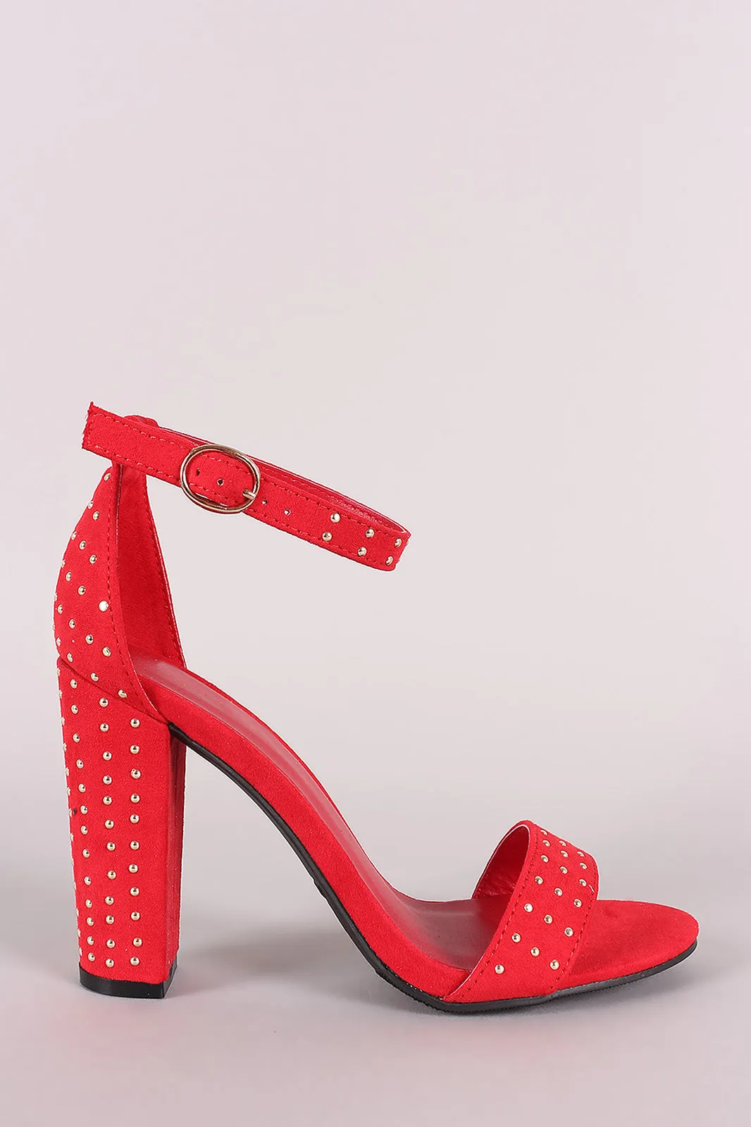 Bamboo Studded Suede Ankle Strap Chunky Heel