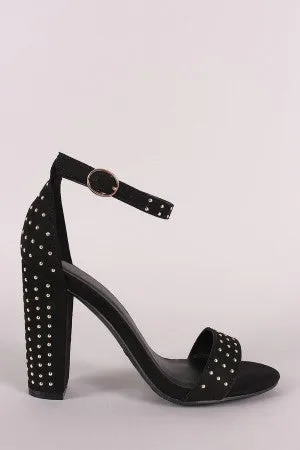 Bamboo Studded Suede Ankle Strap Chunky Heel