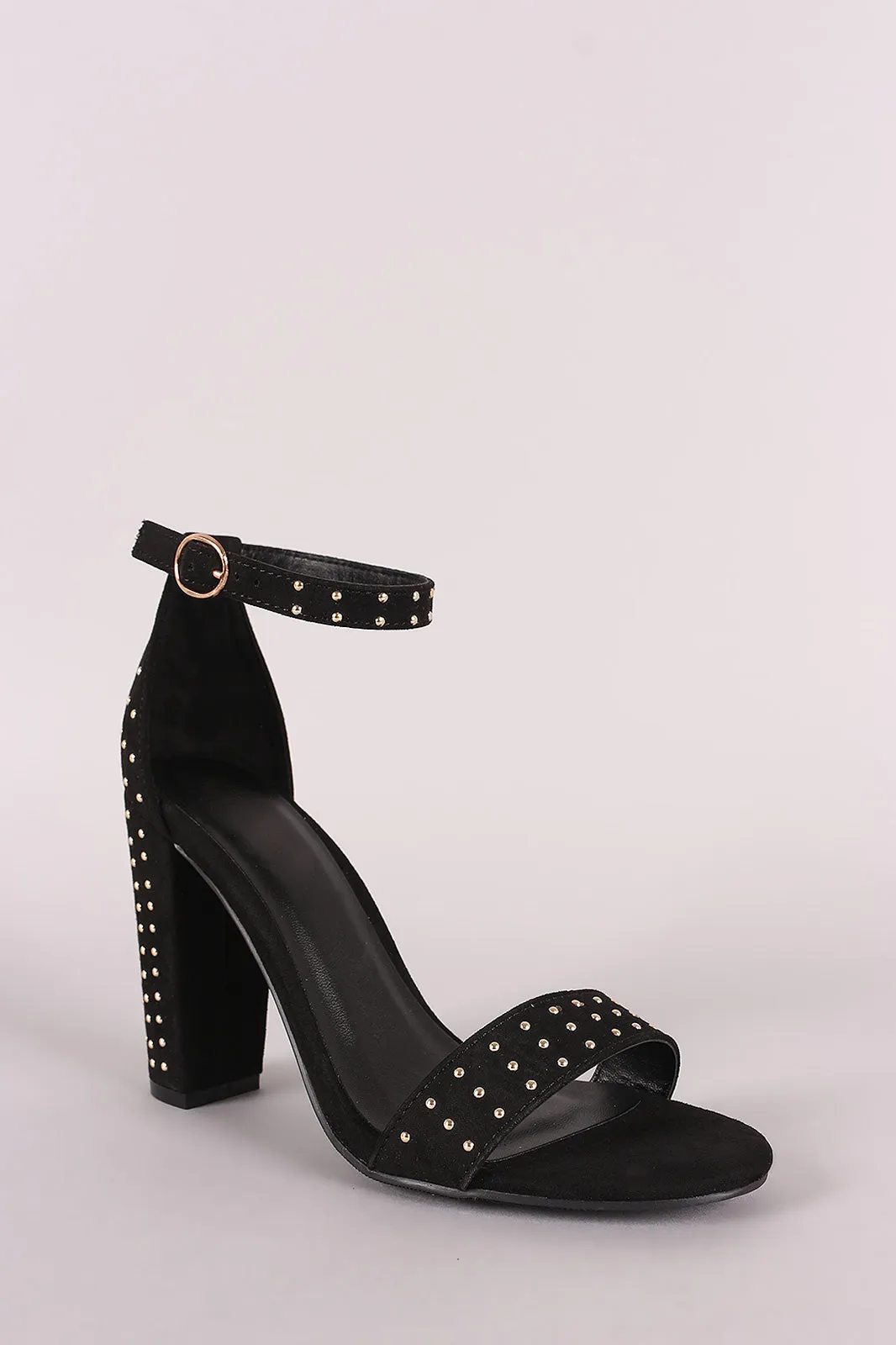 Bamboo Studded Suede Ankle Strap Chunky Heel