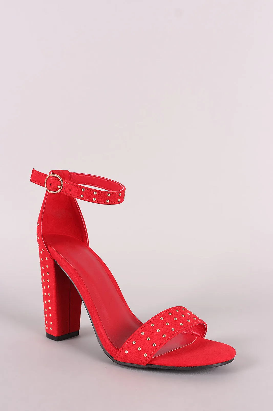 Bamboo Studded Suede Ankle Strap Chunky Heel