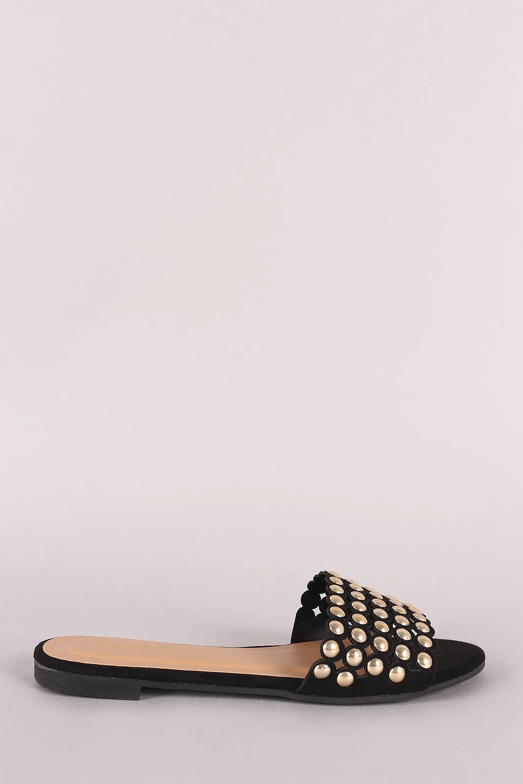 Bamboo Suede Dome Studded Flat Slide Sandal