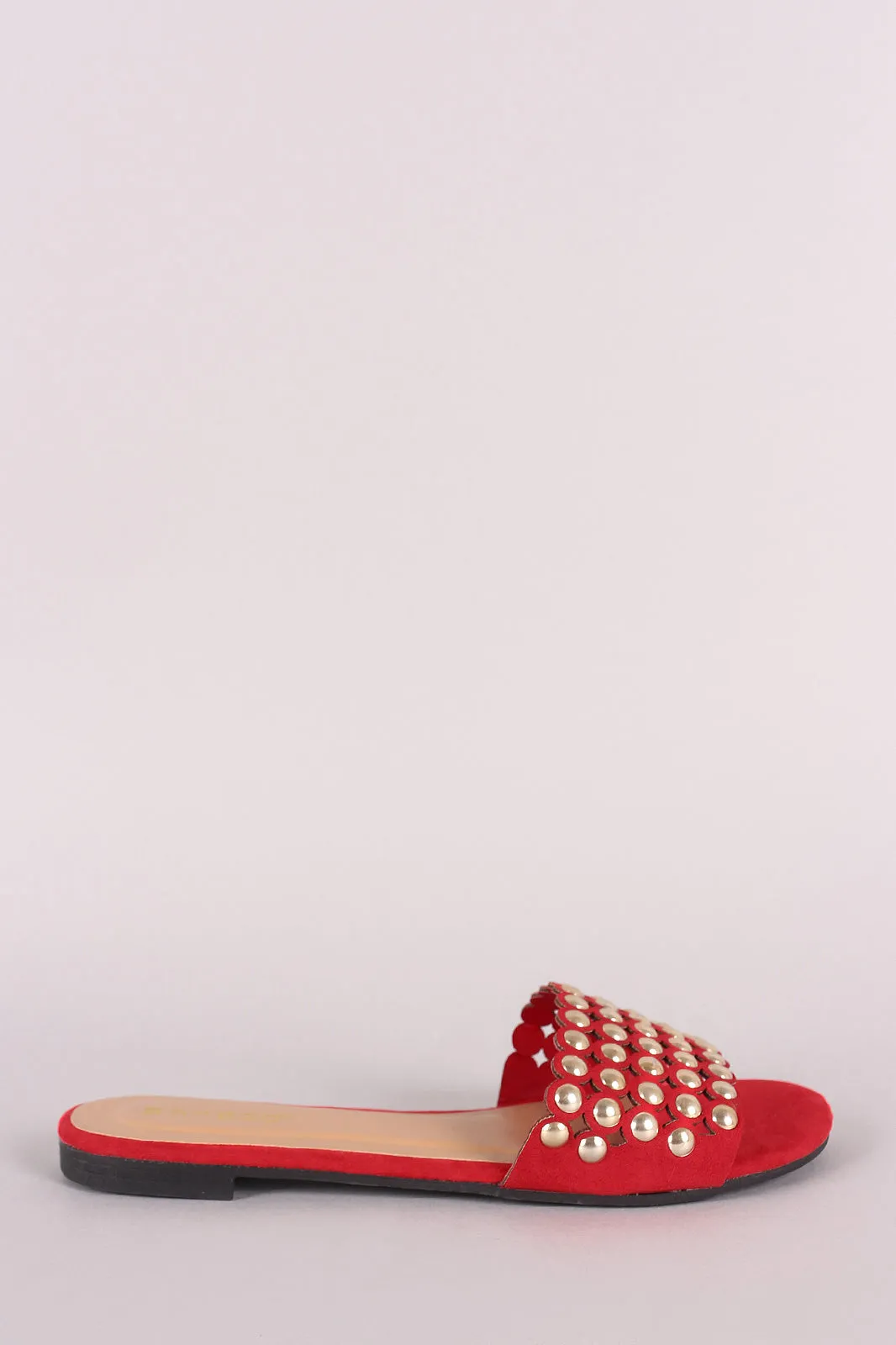 Bamboo Suede Dome Studded Flat Slide Sandal