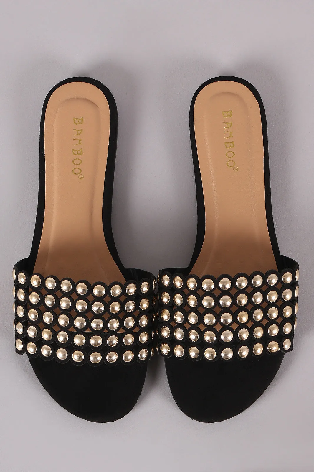 Bamboo Suede Dome Studded Flat Slide Sandal