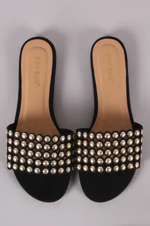 Bamboo Suede Dome Studded Flat Slide Sandal