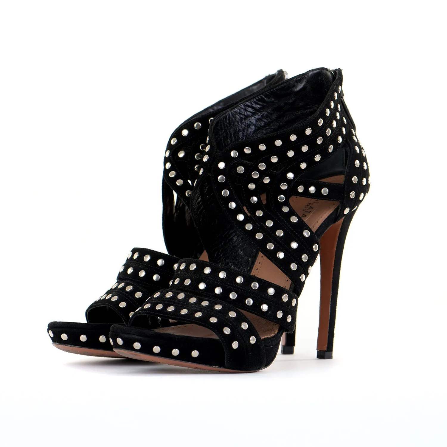 Black Suede Studded Platform Sandals