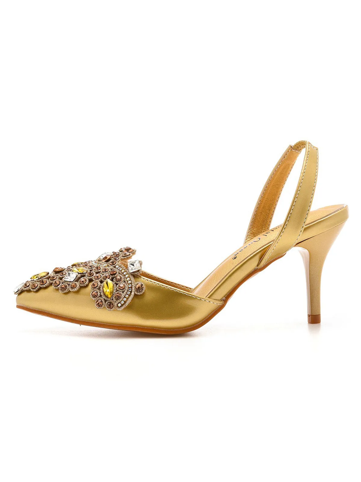 Classic Rhinestone Flowers Pointed Toe Stiletto Sandals Slingback High Heels