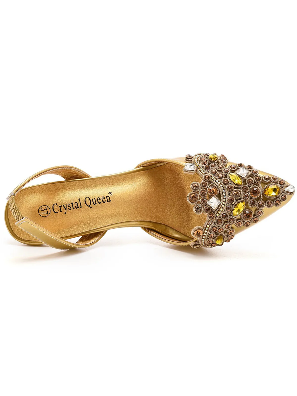 Classic Rhinestone Flowers Pointed Toe Stiletto Sandals Slingback High Heels