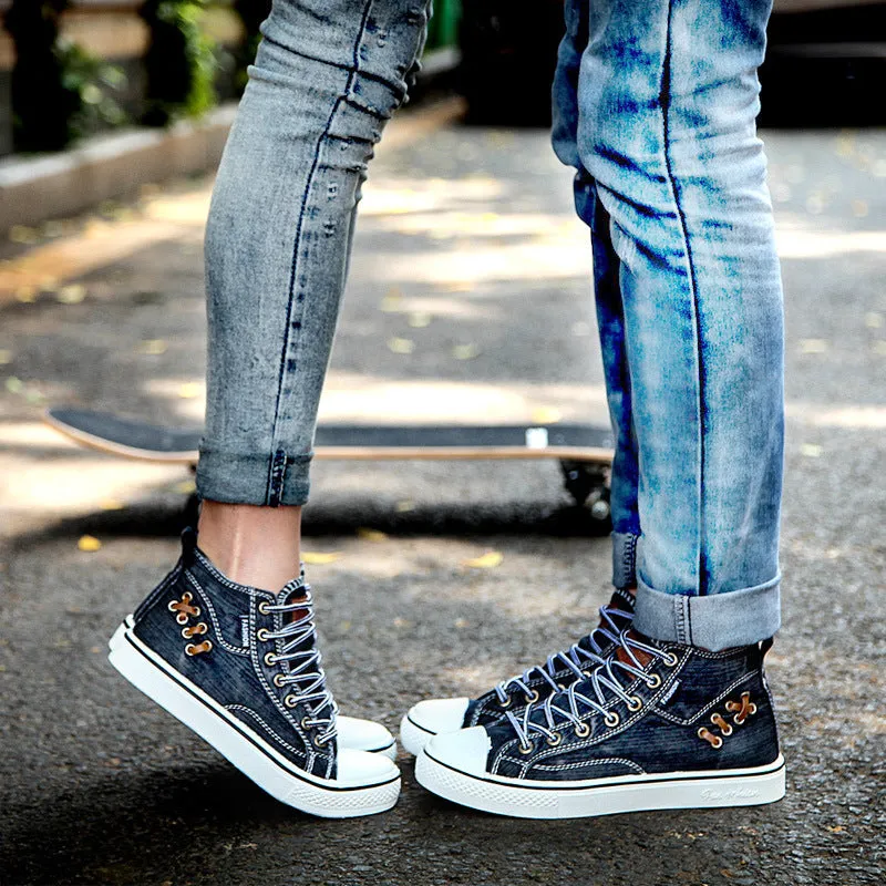 Couples Denim Flat Canvas Sneakers Daily Denim Shoes Lace Up