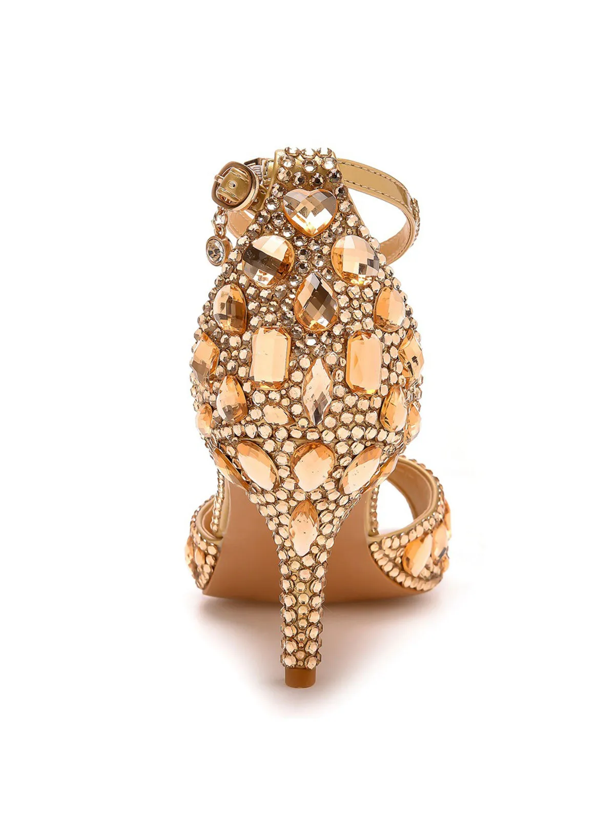Crystal Rhinestone Peep Toe High Heels Ankle Strap Sandals