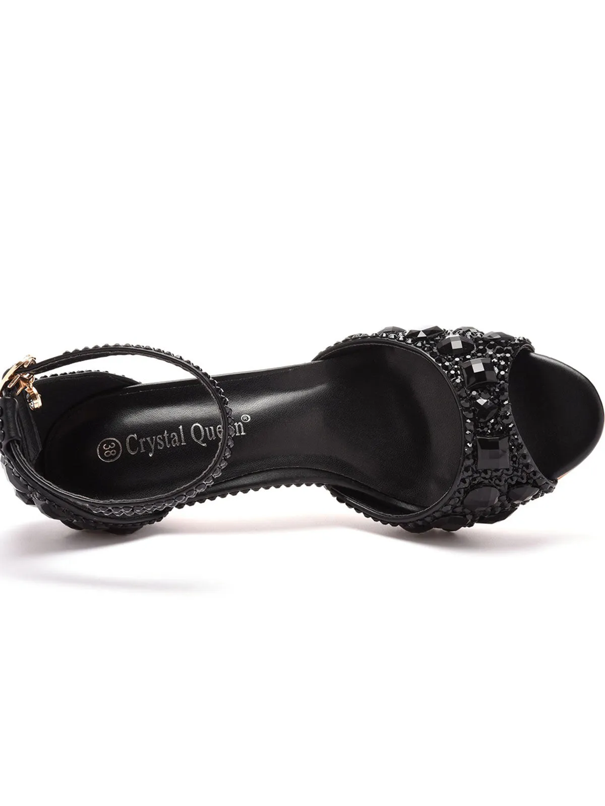 Crystal Rhinestone Peep Toe High Heels Ankle Strap Sandals