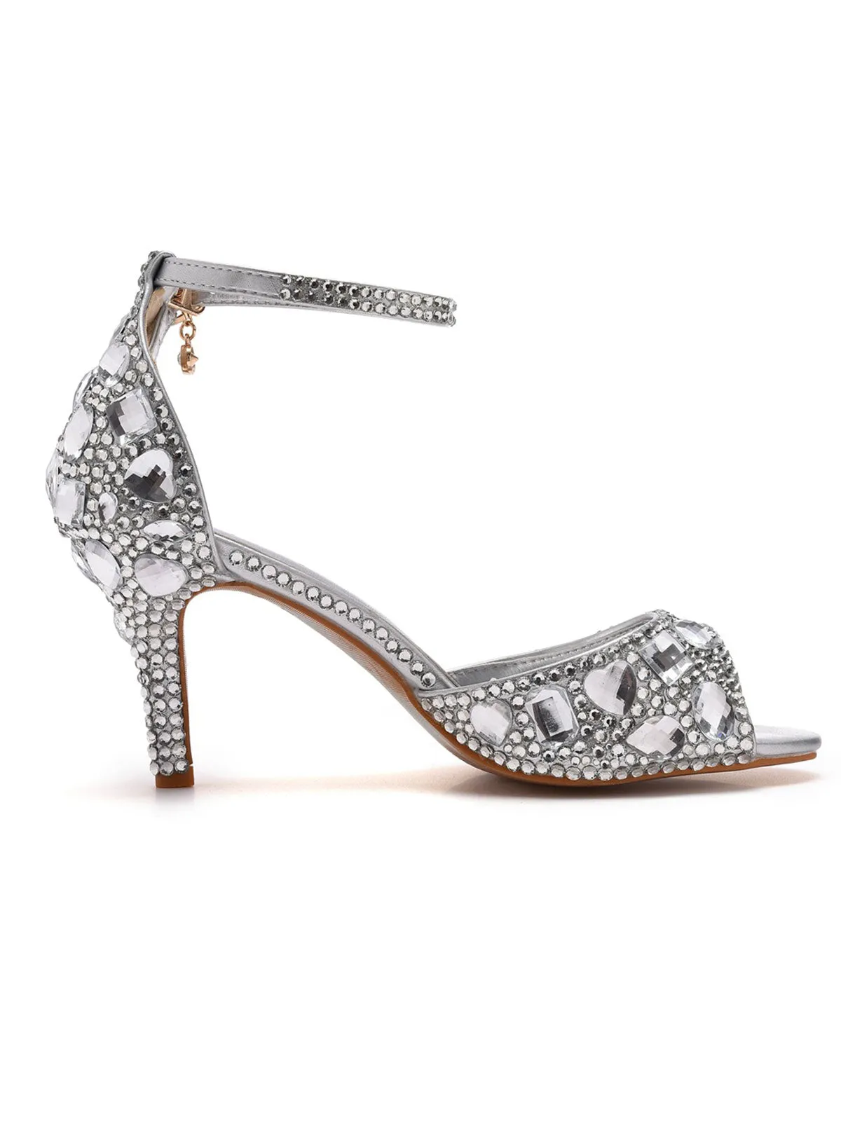Crystal Rhinestone Peep Toe High Heels Ankle Strap Sandals
