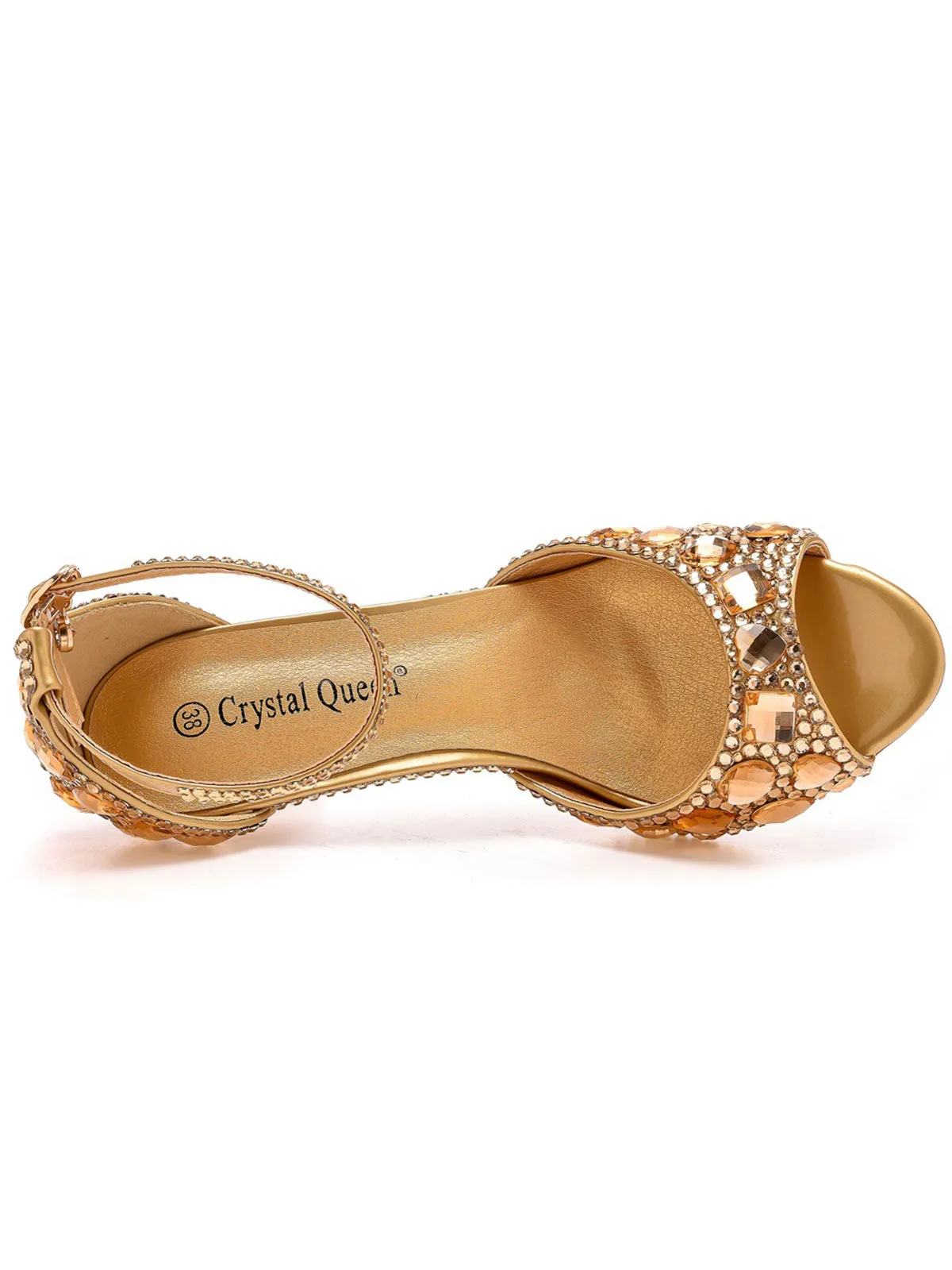 Crystal Rhinestone Peep Toe High Heels Ankle Strap Sandals