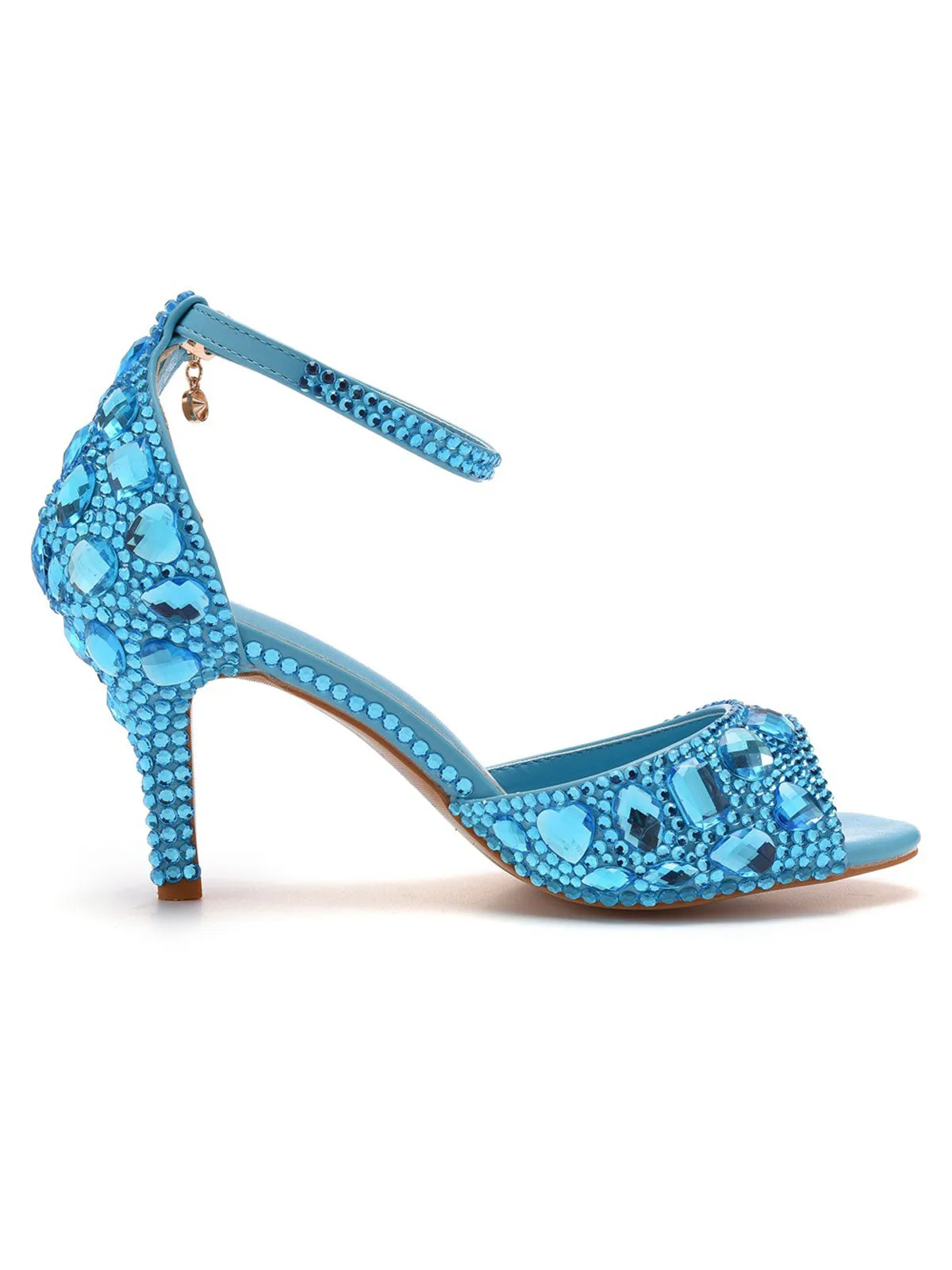 Crystal Rhinestone Peep Toe High Heels Ankle Strap Sandals