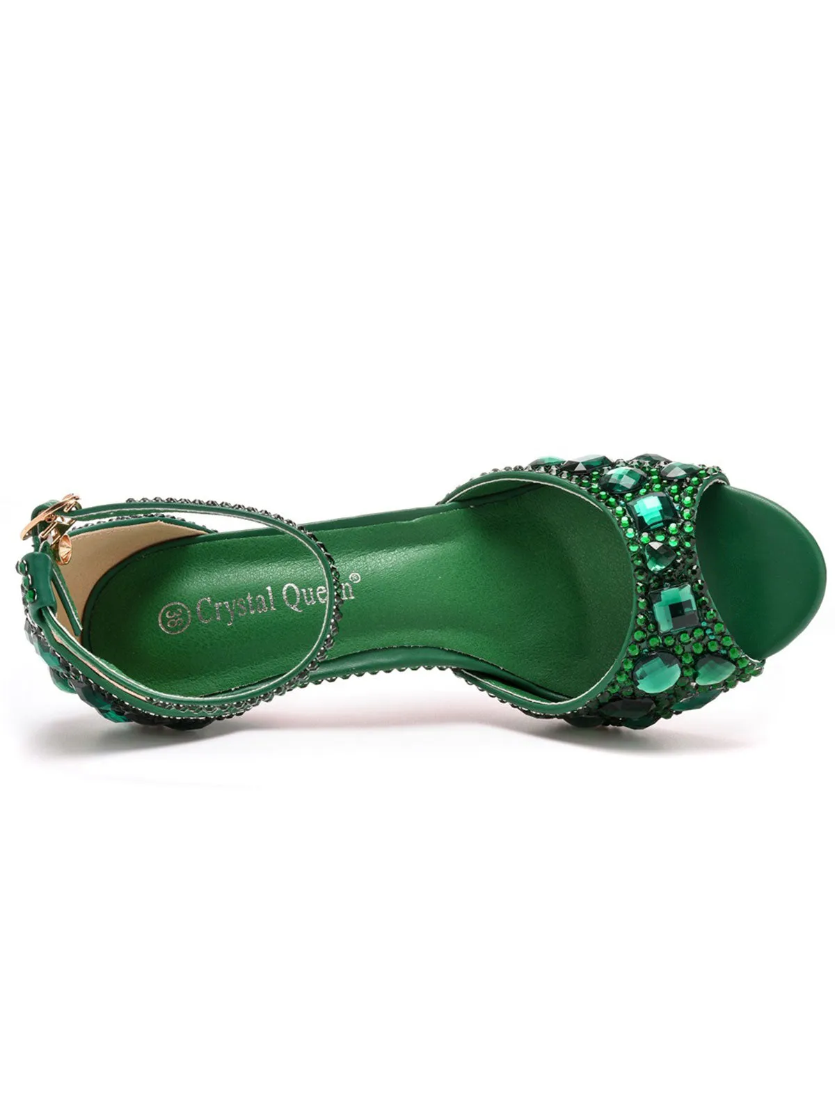 Crystal Rhinestone Peep Toe High Heels Ankle Strap Sandals
