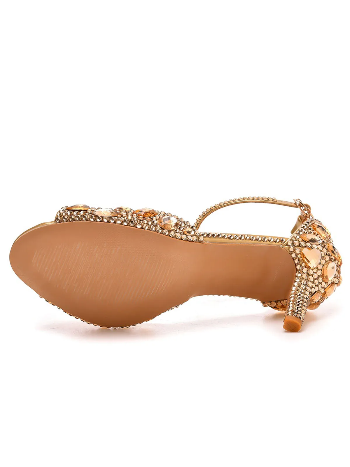 Crystal Rhinestone Peep Toe High Heels Ankle Strap Sandals