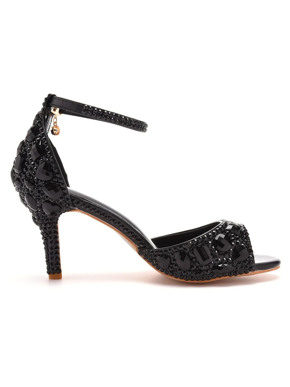 Crystal Rhinestone Peep Toe High Heels Ankle Strap Sandals