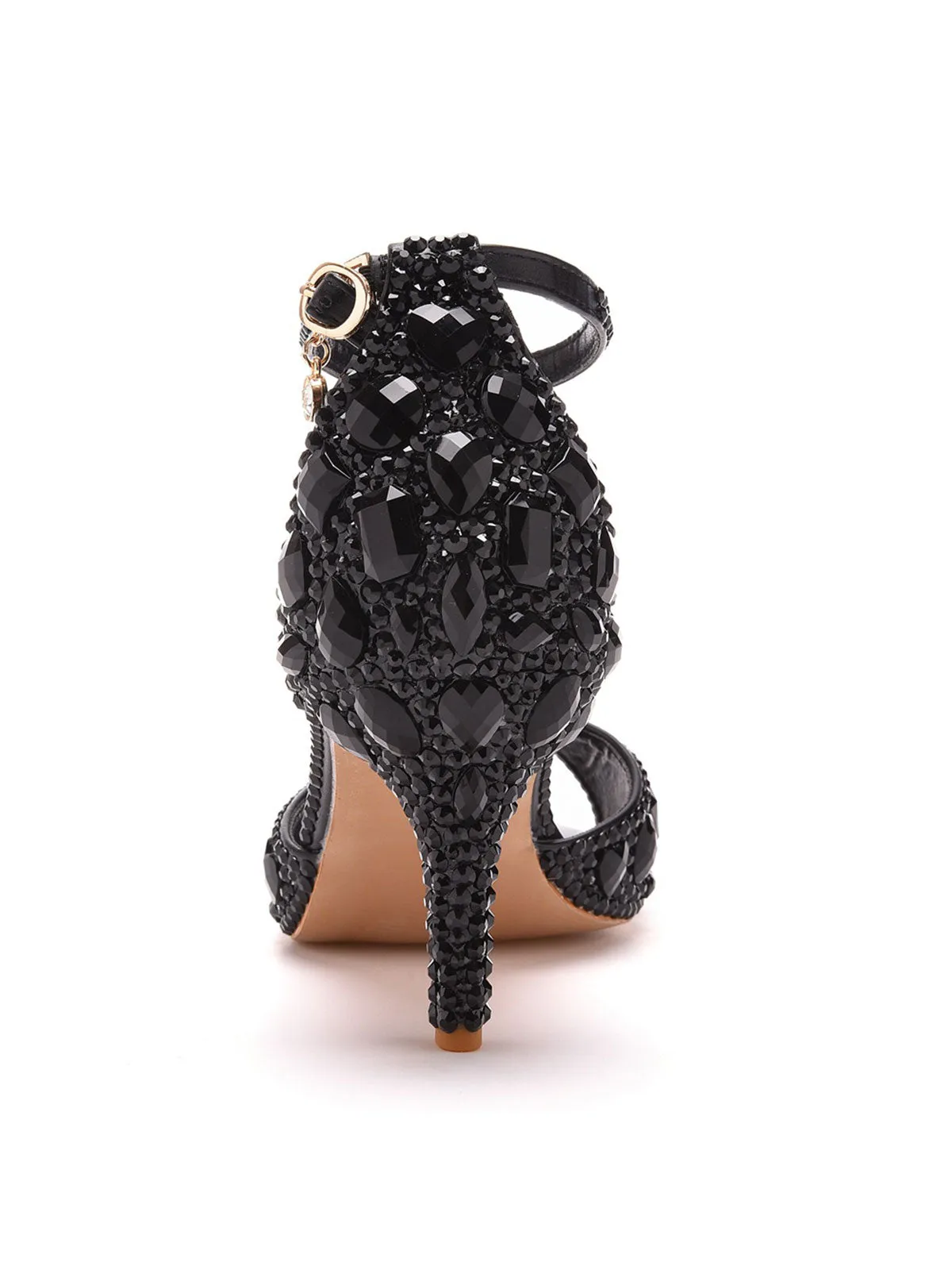 Crystal Rhinestone Peep Toe High Heels Ankle Strap Sandals
