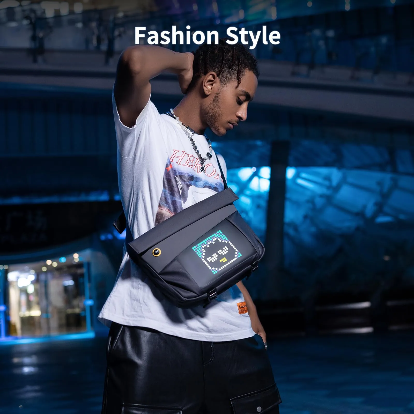 Divoom Sling Bag-V con Control por App, Mochila Bandolera LED para Hombre, Arte Pixel DIY, Impermeable, para Fiesta, Festival