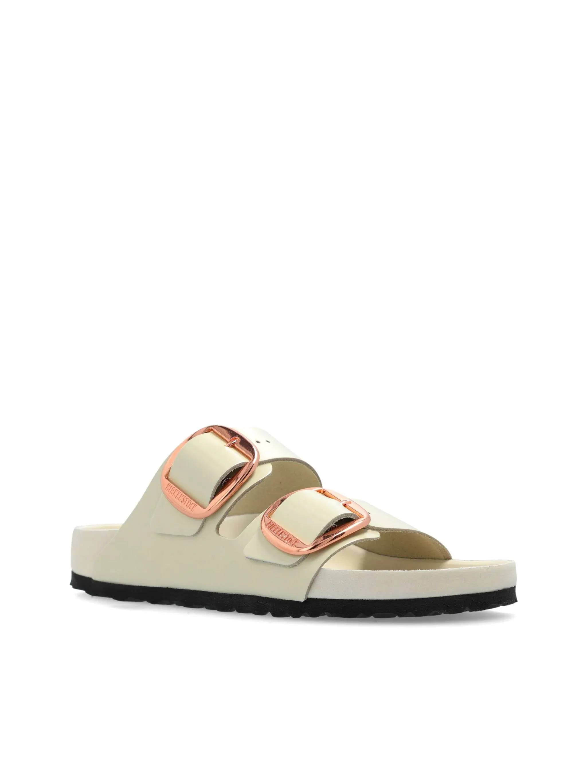 Ecru High-Shine Big Buckle Sandals