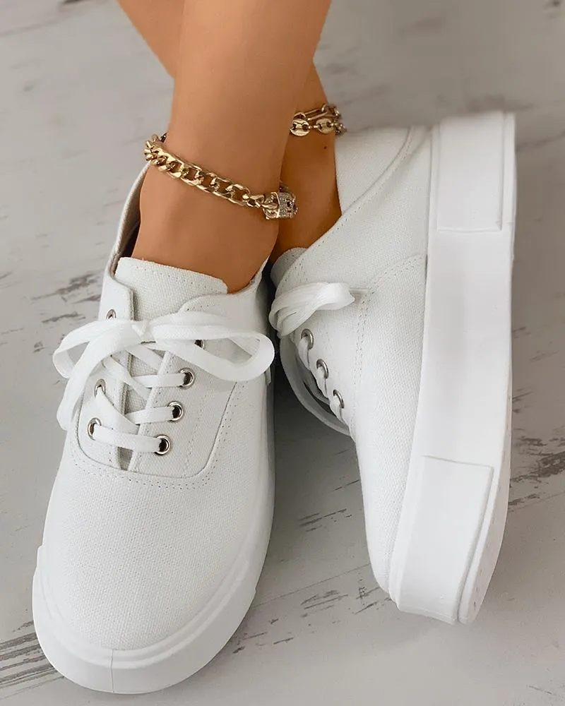 Eyelet Lace up Flatform Canvas Shoes
