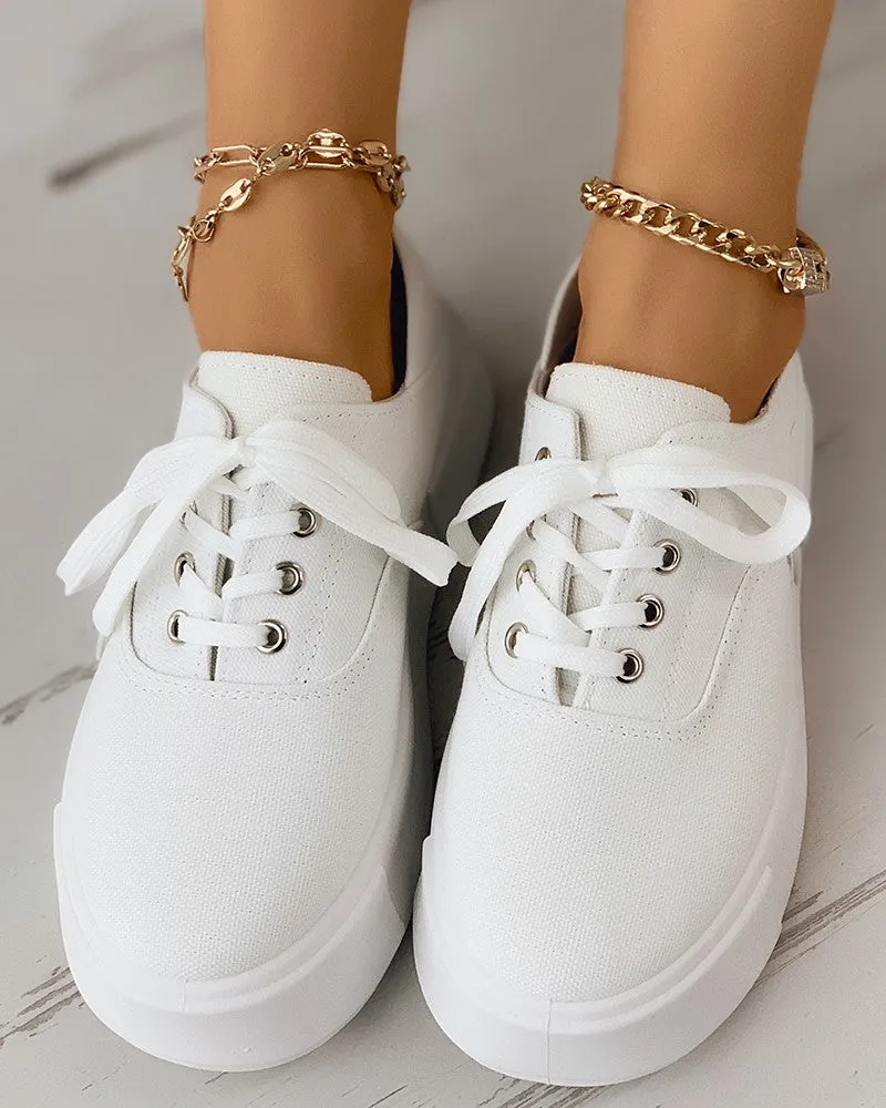 Eyelet Lace up Flatform Canvas Shoes