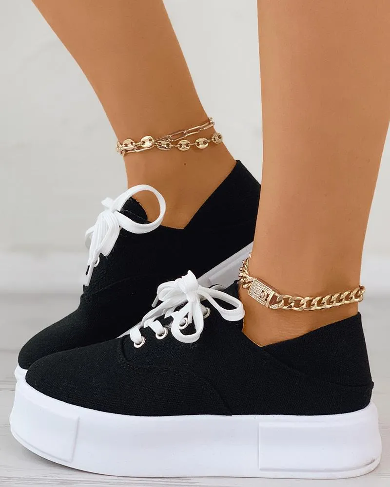 Eyelet Lace up Flatform Canvas Shoes