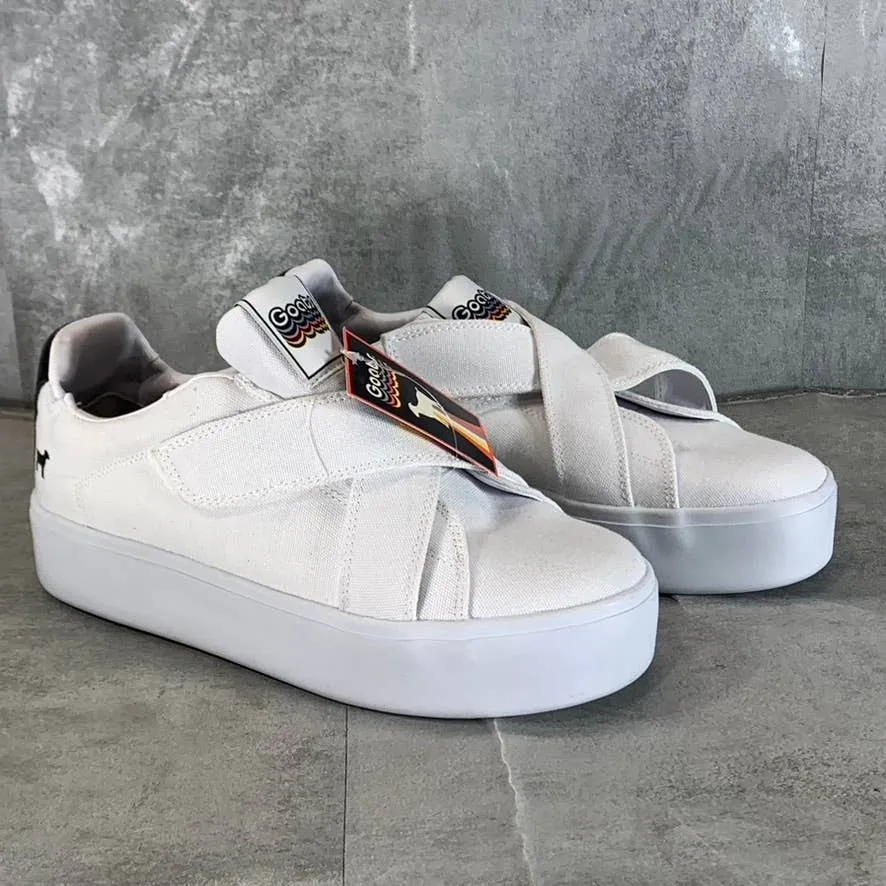 GOATS Women's White Canvas The 728 Cross Straps Platform Slip-On Sneakers SZ 9