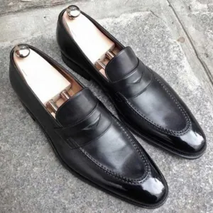 Handmade Men Black Leather Shoes, Dress Moccasin Shoes, Formal Shoes