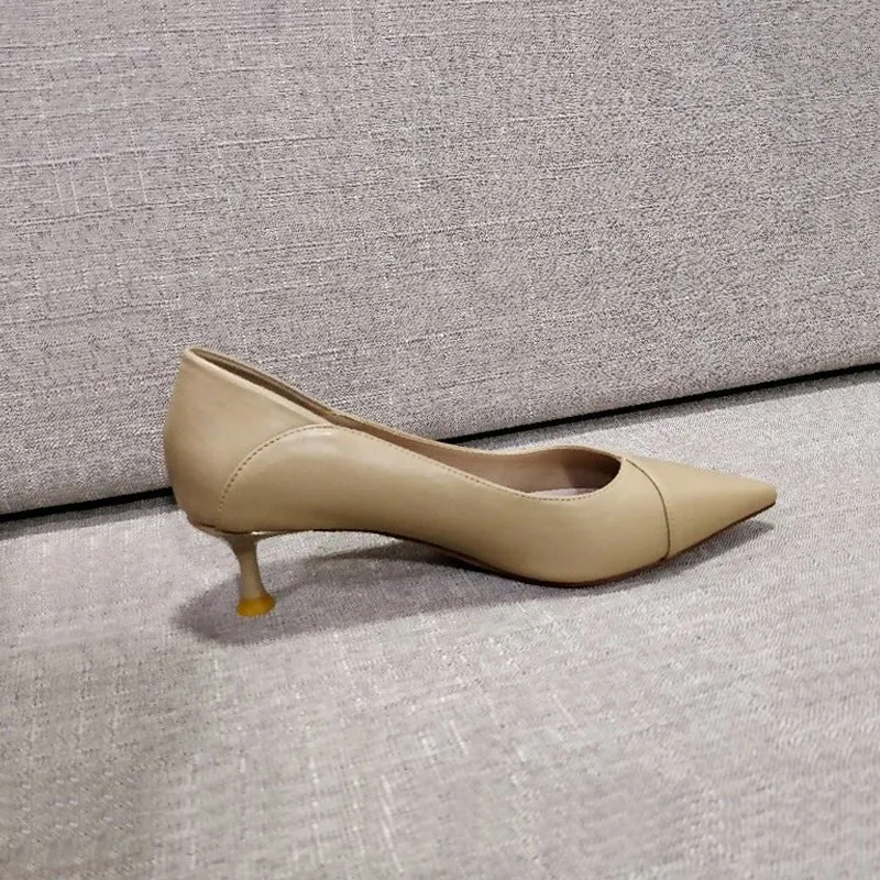 Modern Low Heel with Leather Stitch Pointed Toe Shoes