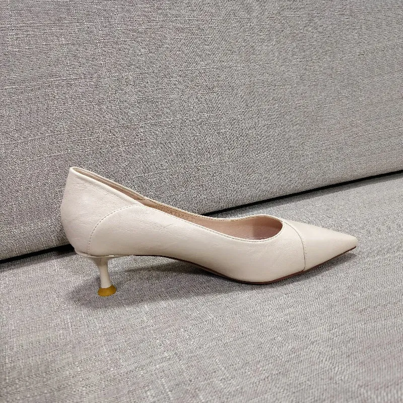 Modern Low Heel with Leather Stitch Pointed Toe Shoes