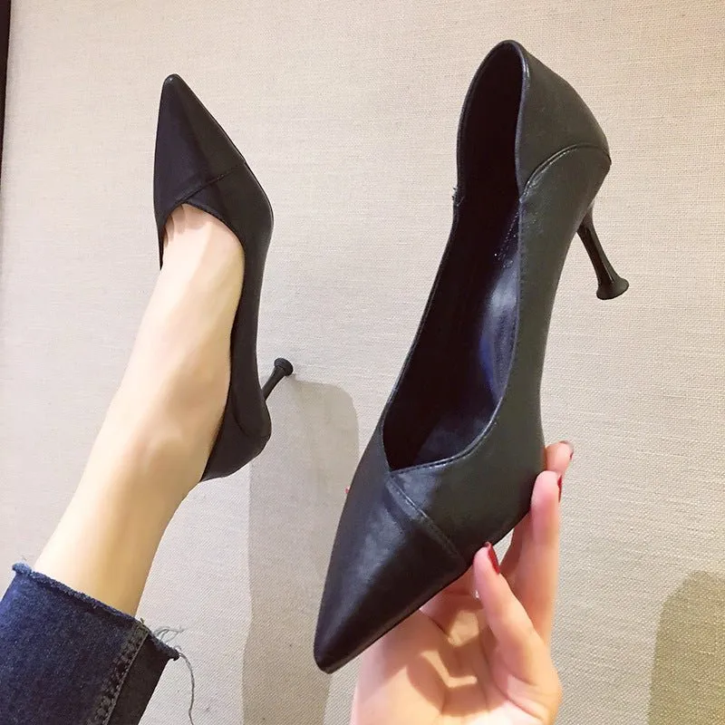 Modern Low Heel with Leather Stitch Pointed Toe Shoes
