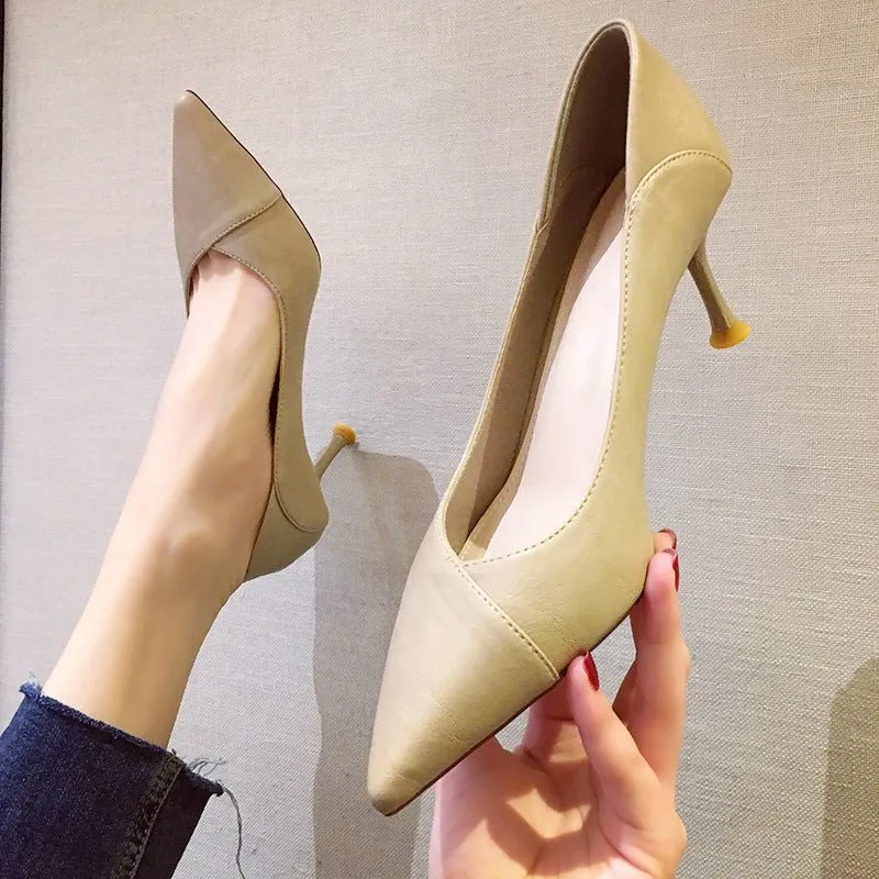 Modern Low Heel with Leather Stitch Pointed Toe Shoes