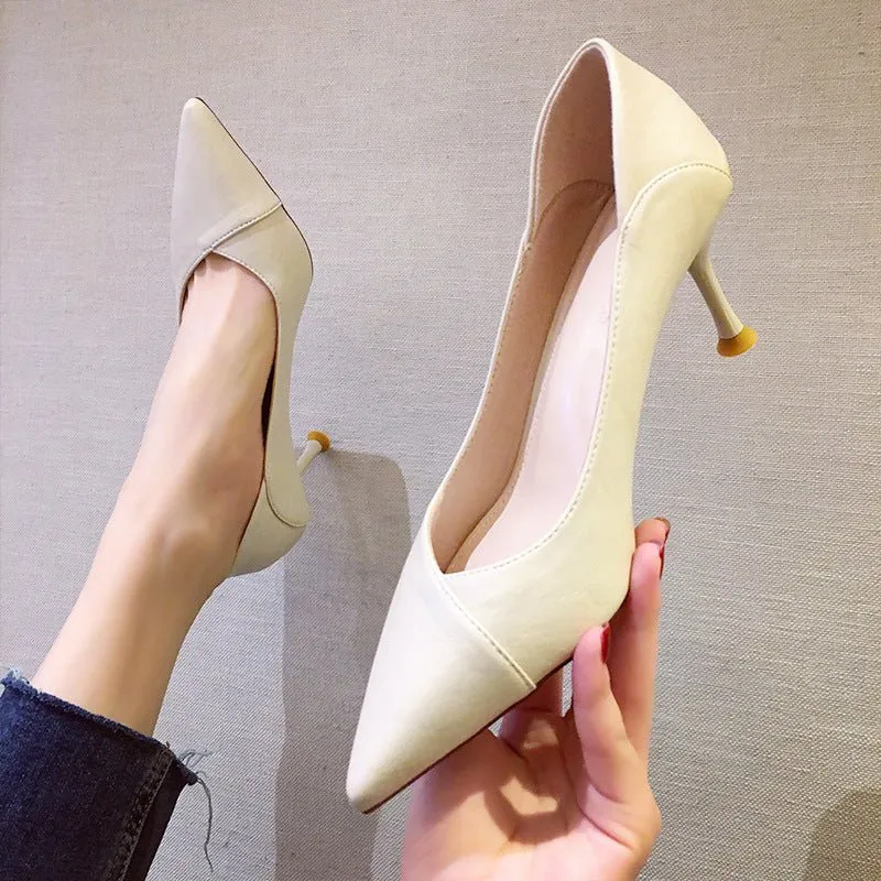 Modern Low Heel with Leather Stitch Pointed Toe Shoes