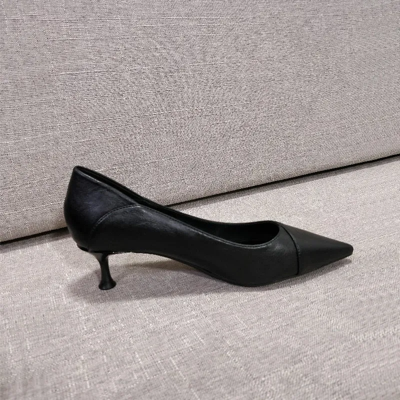 Modern Low Heel with Leather Stitch Pointed Toe Shoes