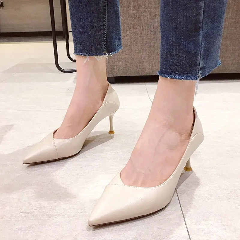 Modern Low Heel with Leather Stitch Pointed Toe Shoes