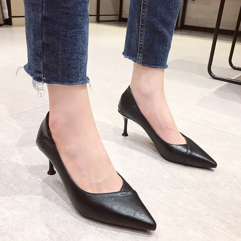 Modern Low Heel with Leather Stitch Pointed Toe Shoes