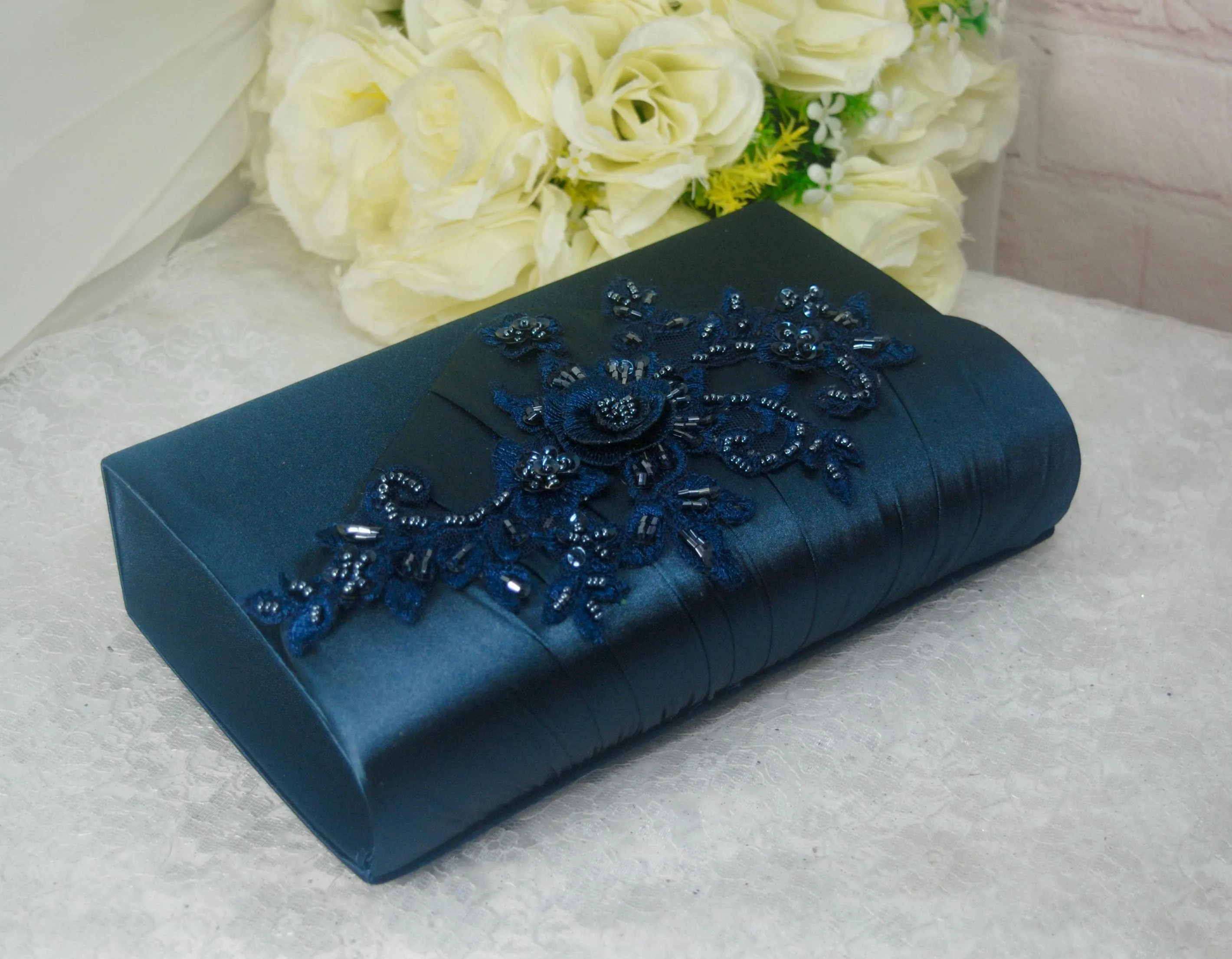 Navy Blue Fascinator Hat, Clutch Bag and Satin Heels