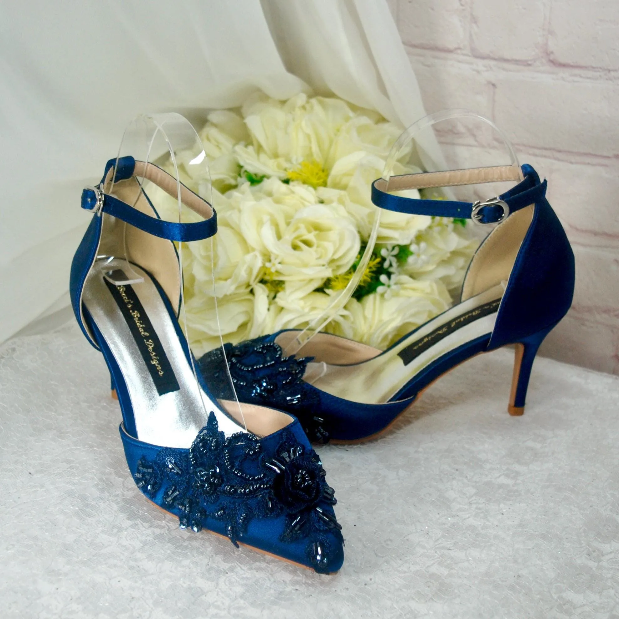 Navy Blue Fascinator Hat, Clutch Bag and Satin Heels