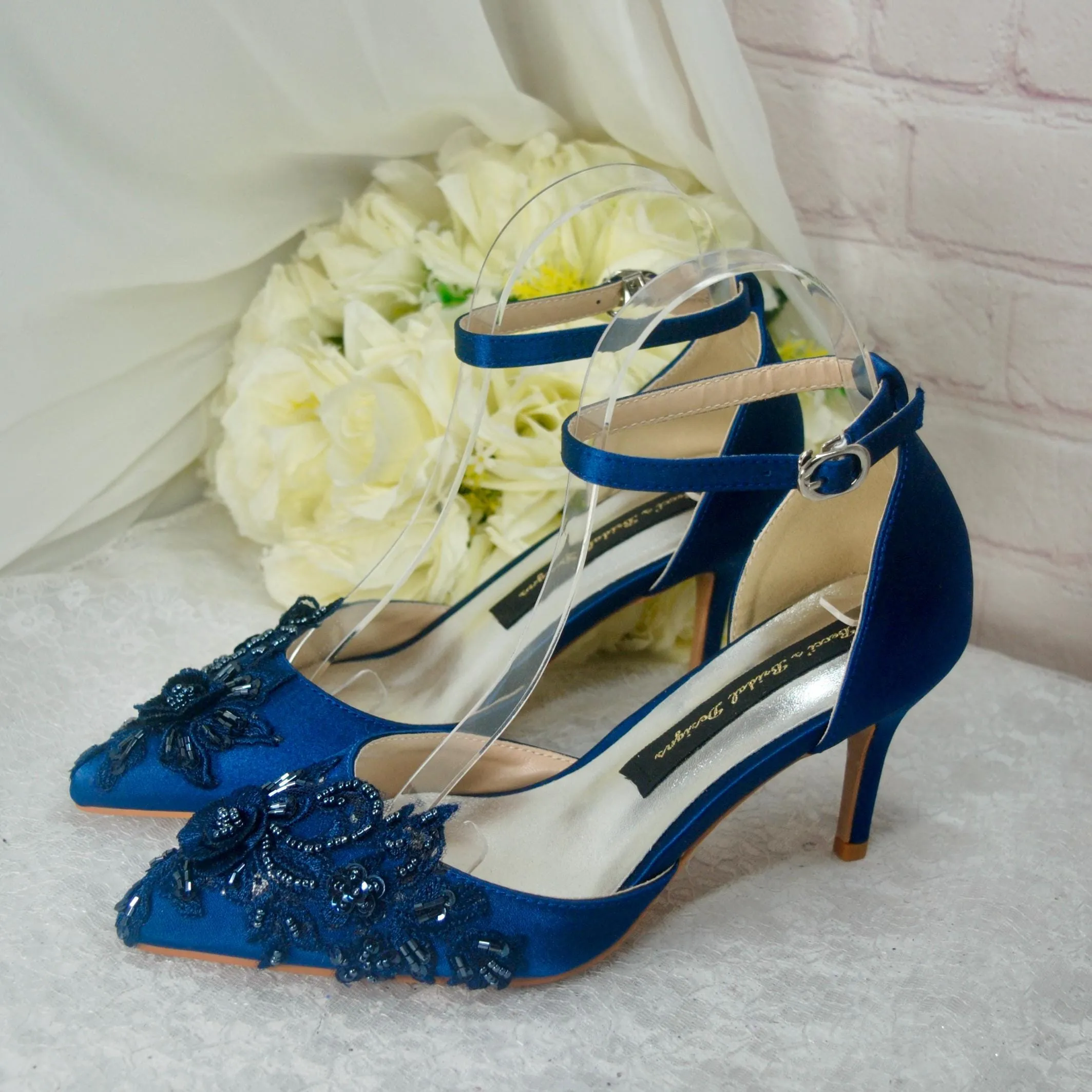 Navy Blue Fascinator Hat, Clutch Bag and Satin Heels