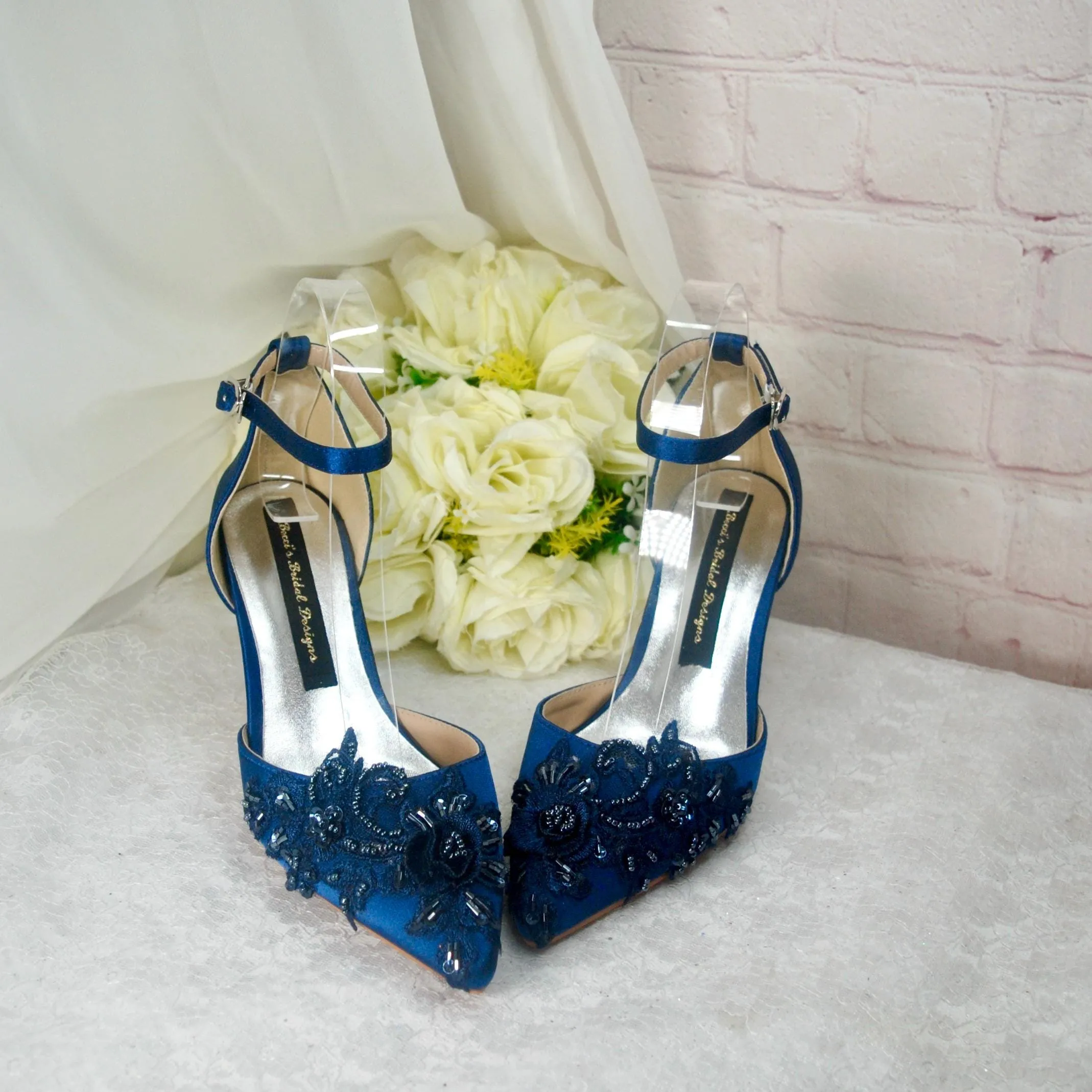 Navy Blue Fascinator Hat, Clutch Bag and Satin Heels