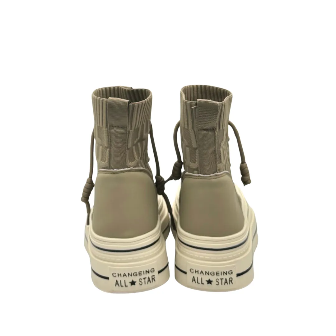 Pattern Lace-up Ankle Platform Sock Boots