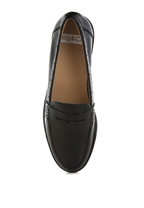 Perforated Low Heel Loafers