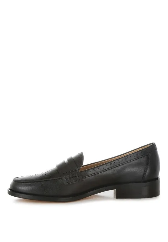Perforated Low Heel Loafers
