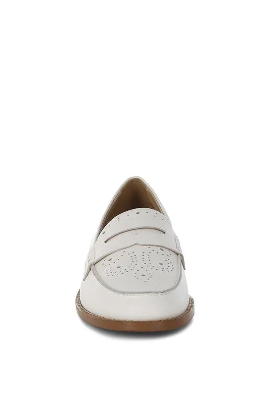 Perforated Low Heel Loafers